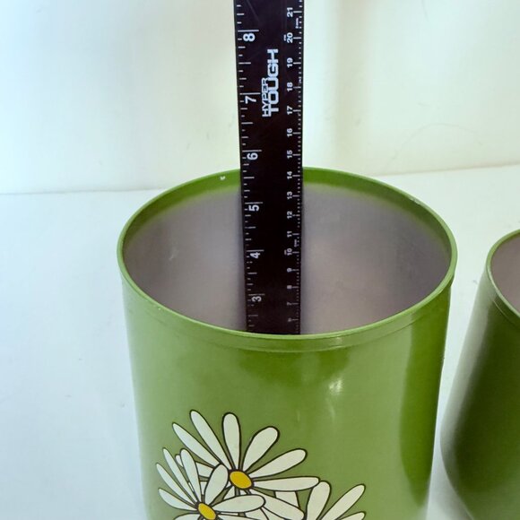 Vintage Green Daisy Coffee & Tea Canister Set With White Lids Retro Kitchen Deco - Picture 14 of 16